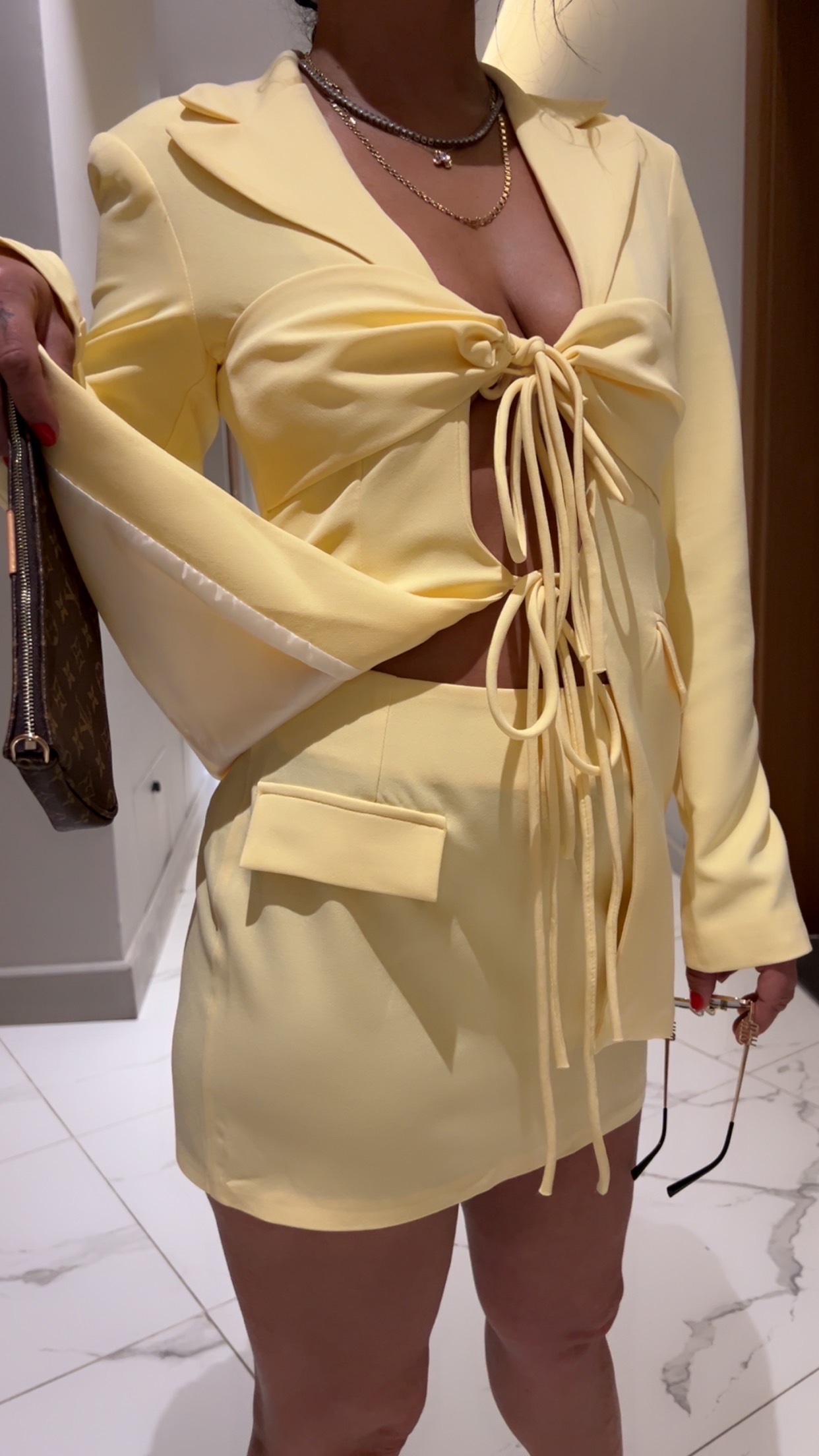 Vatkalı Slim Fit Ceket & Etek Takım