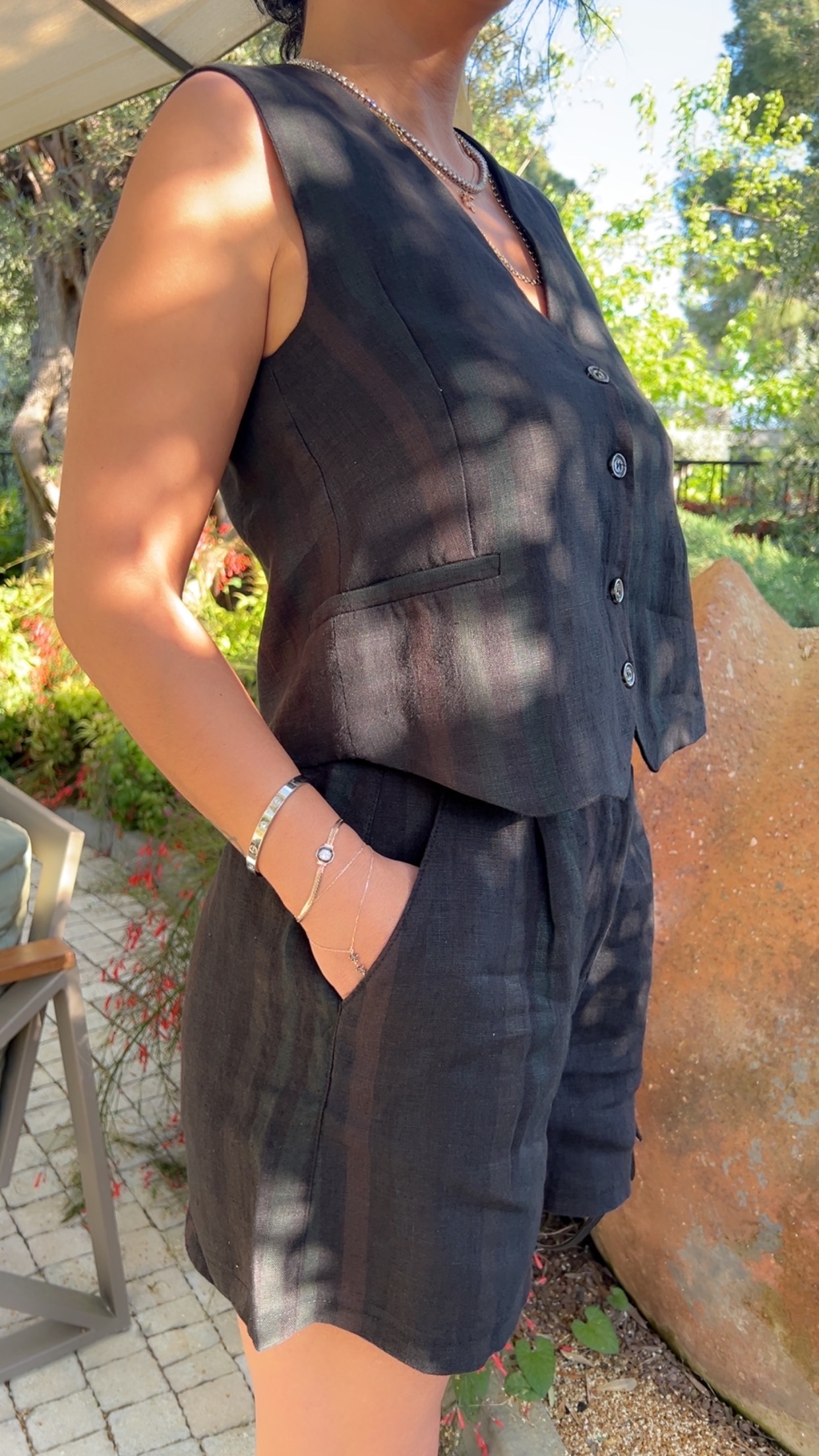 Premium Keten Çizgili Takım