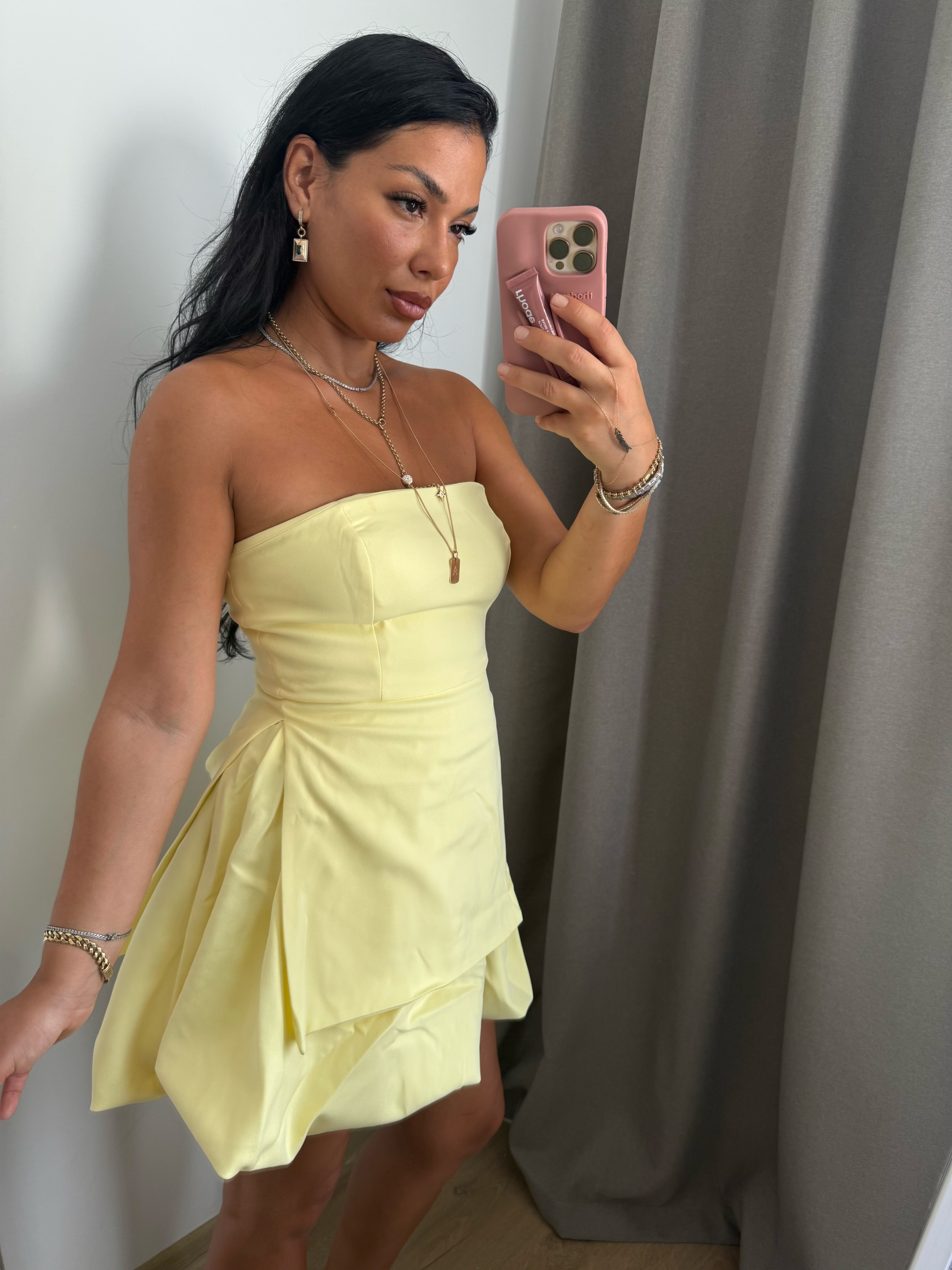 STRAPLEZ BALON ETEK DETAYLI ELBİSE