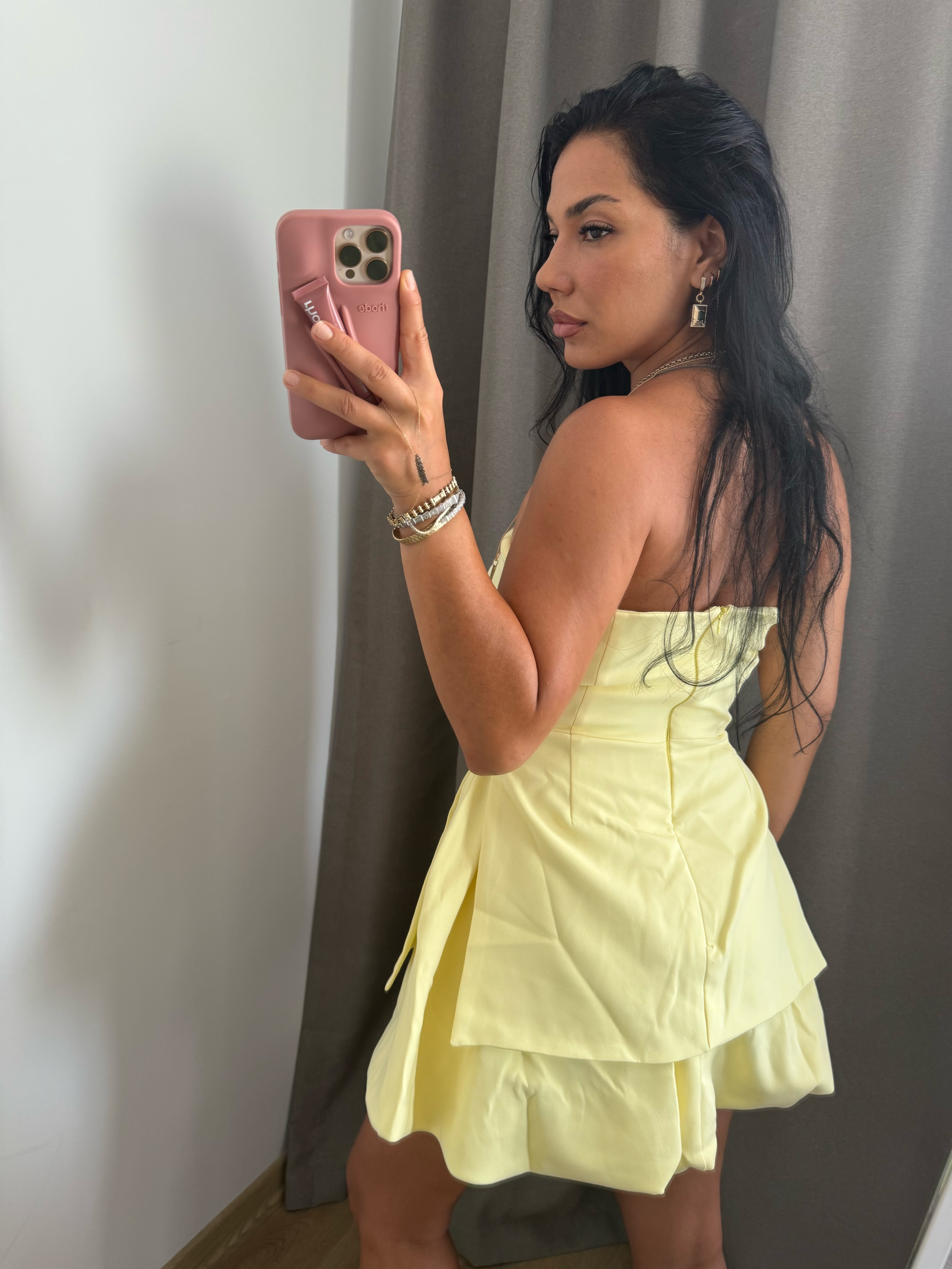 STRAPLEZ BALON ETEK DETAYLI ELBİSE