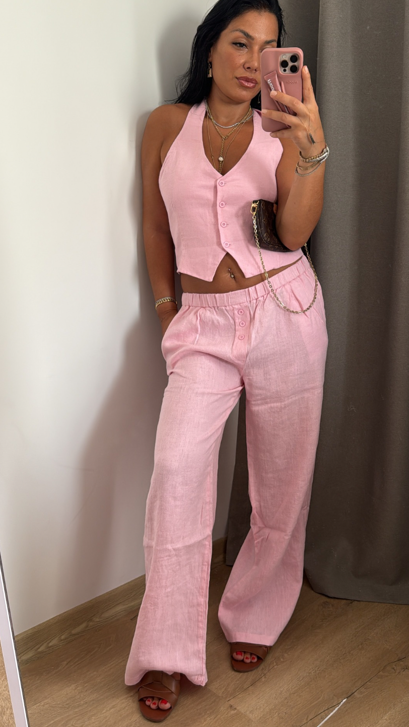 Premium Boyundan Bağlamalı Keten Takım 