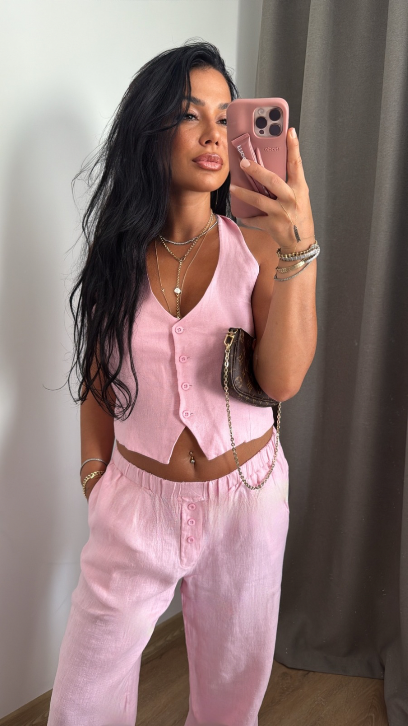 Premium Boyundan Bağlamalı Keten Takım 