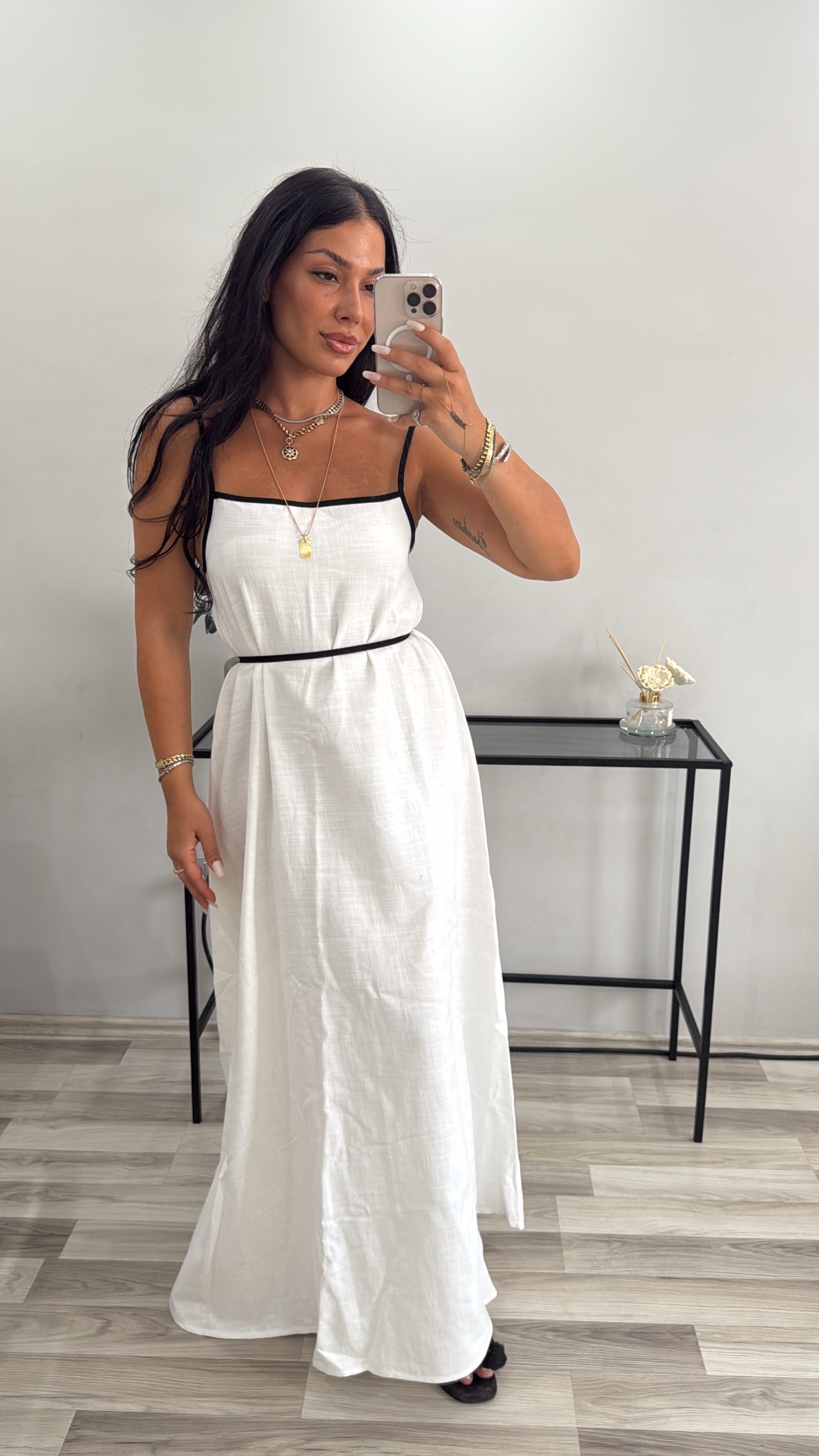 PREMİUM BİYELİ MAXİ BOY KETEN ELBİSE 