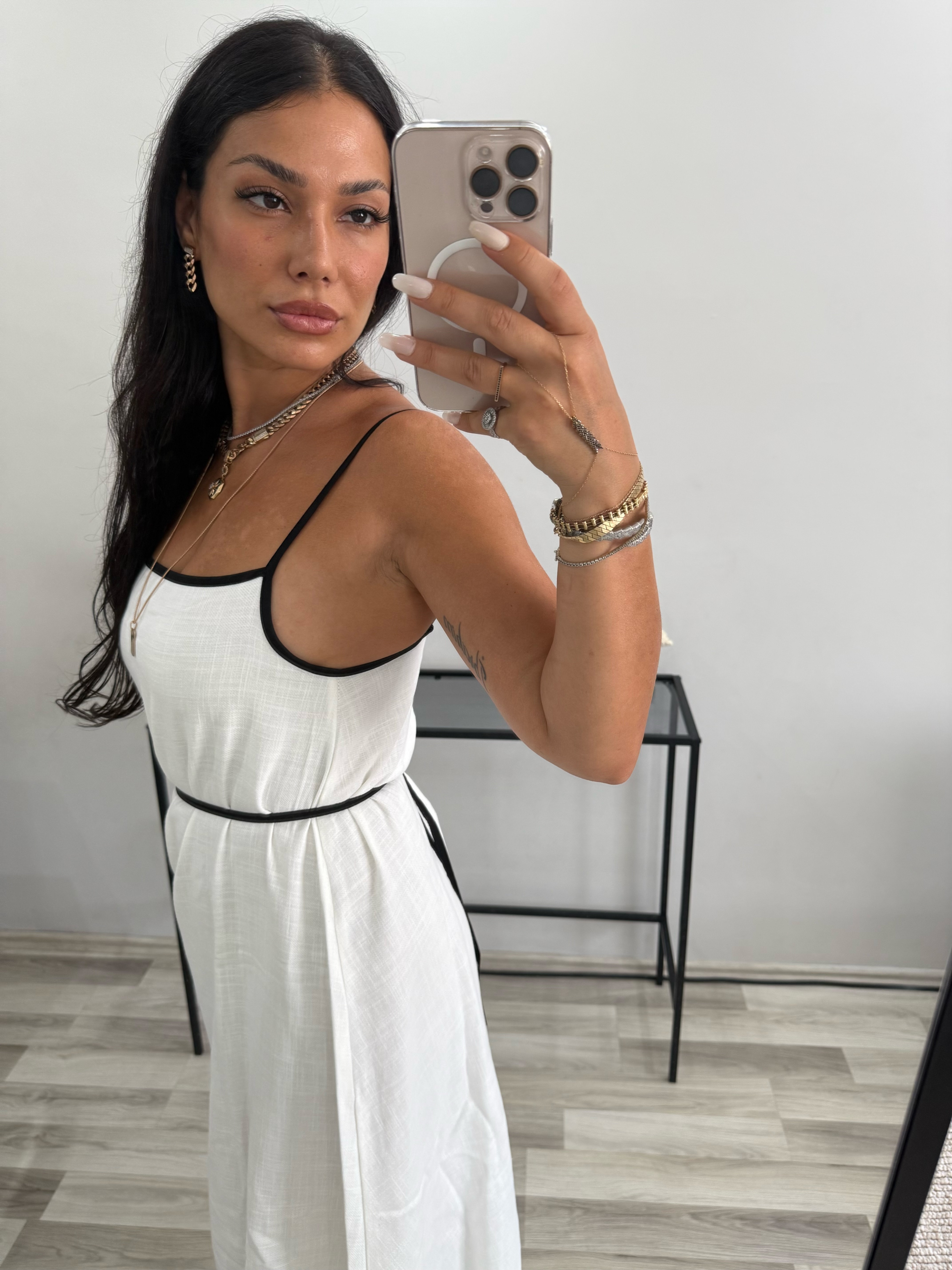 PREMİUM BİYELİ MAXİ BOY KETEN ELBİSE 