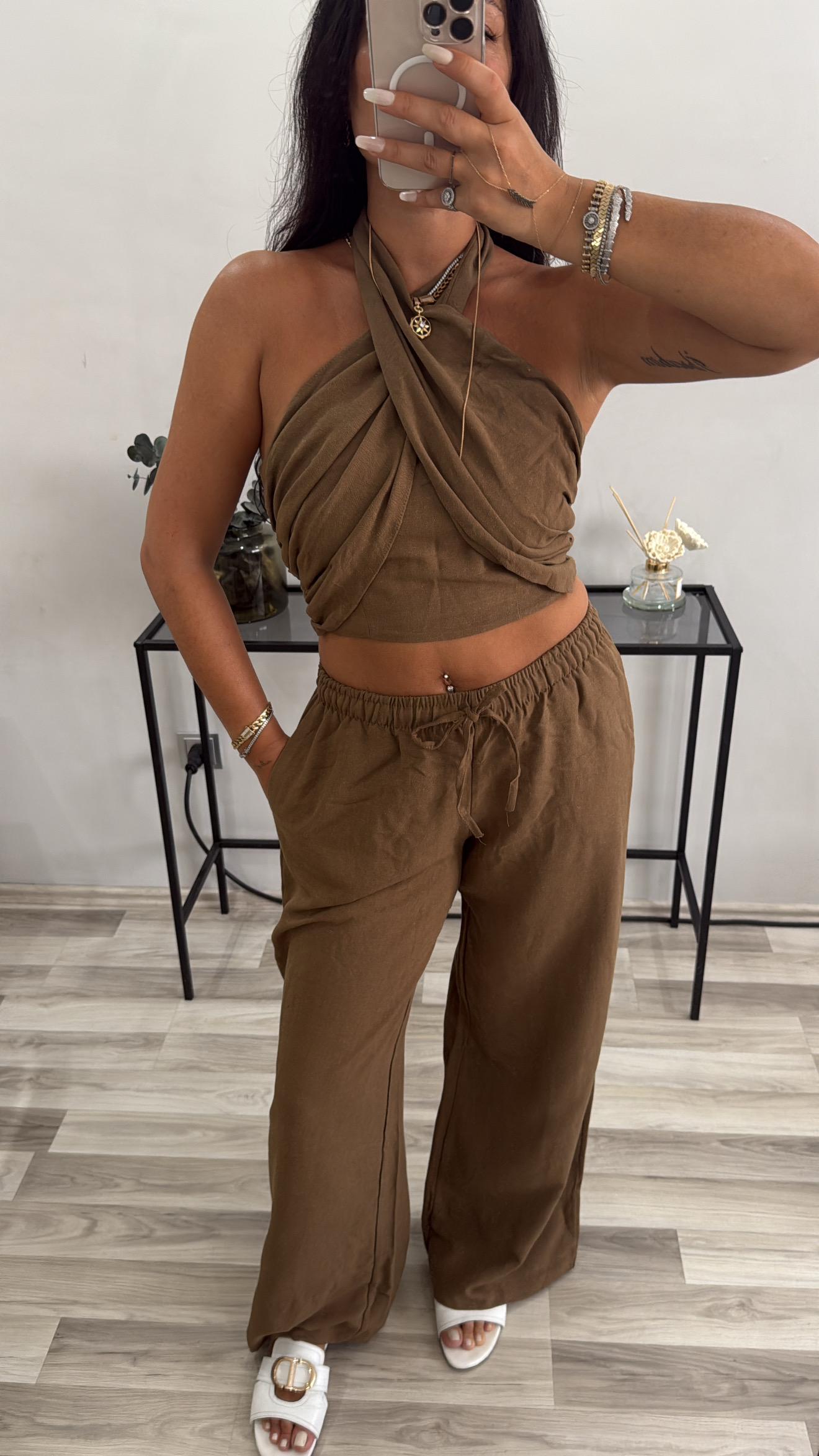 KRUVAZE BOYUNDAN BAĞLAMALI KETEN TAKIM