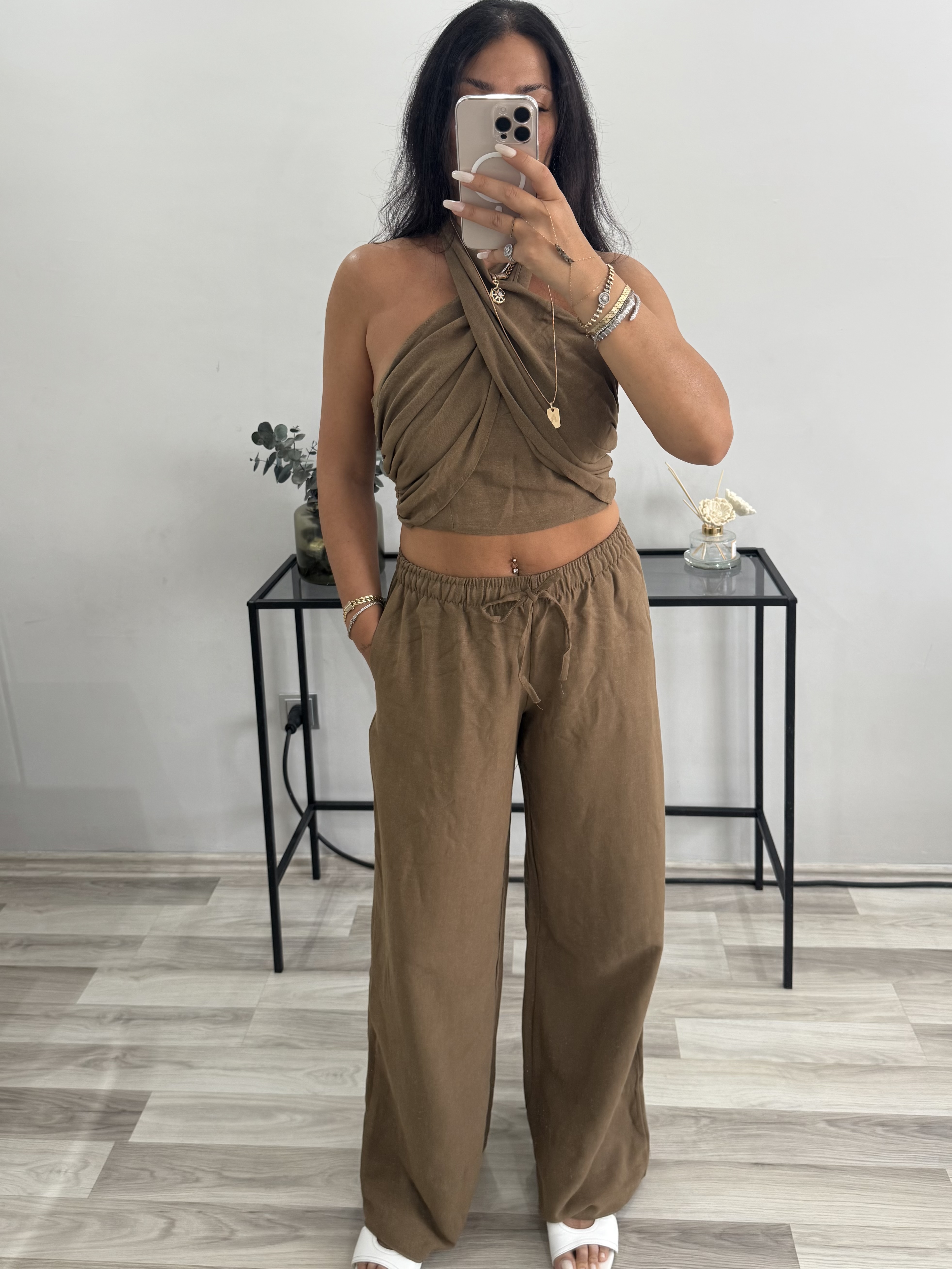 KRUVAZE BOYUNDAN BAĞLAMALI KETEN TAKIM