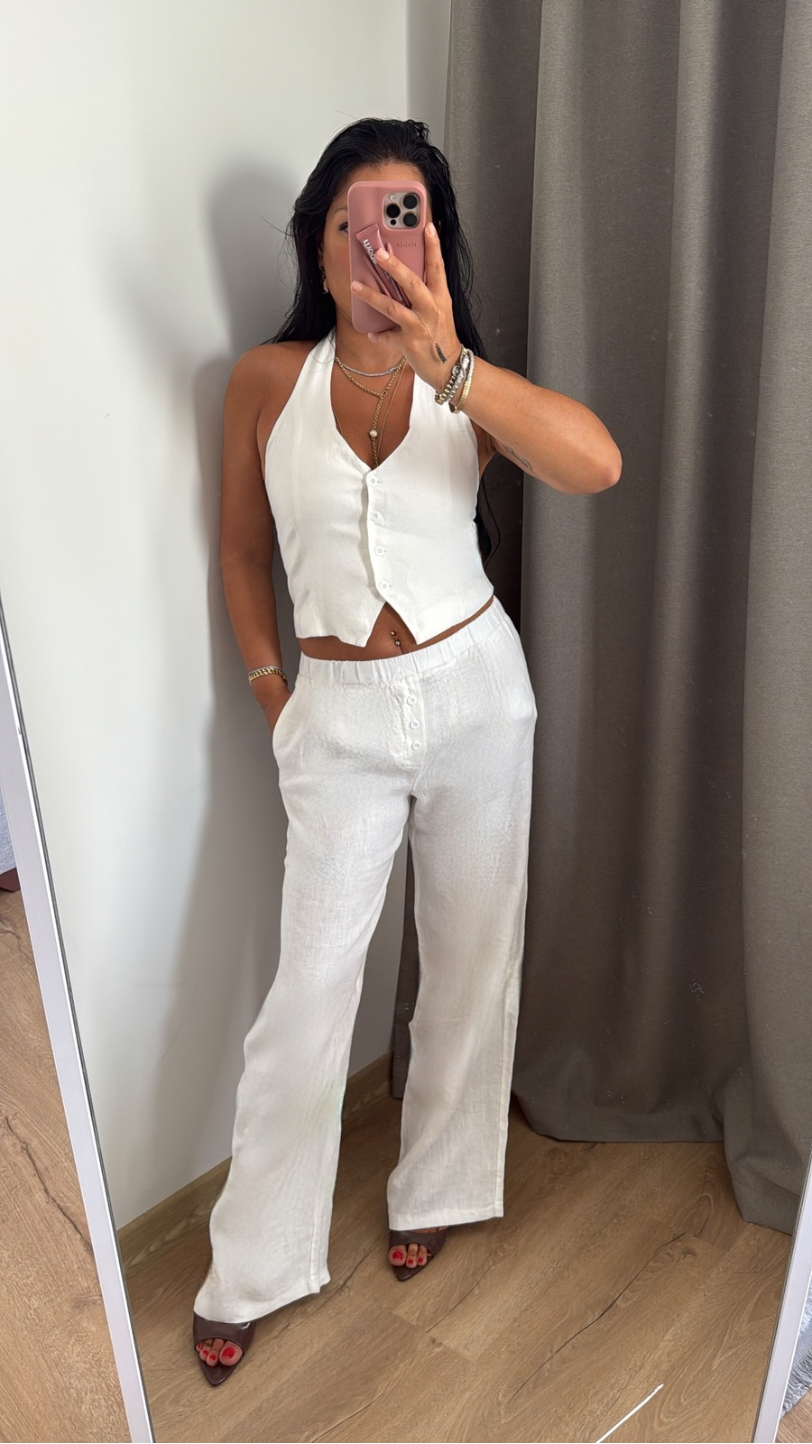 PREMİUM BOYUNDAN BAĞLAMALI KETEN TAKIM