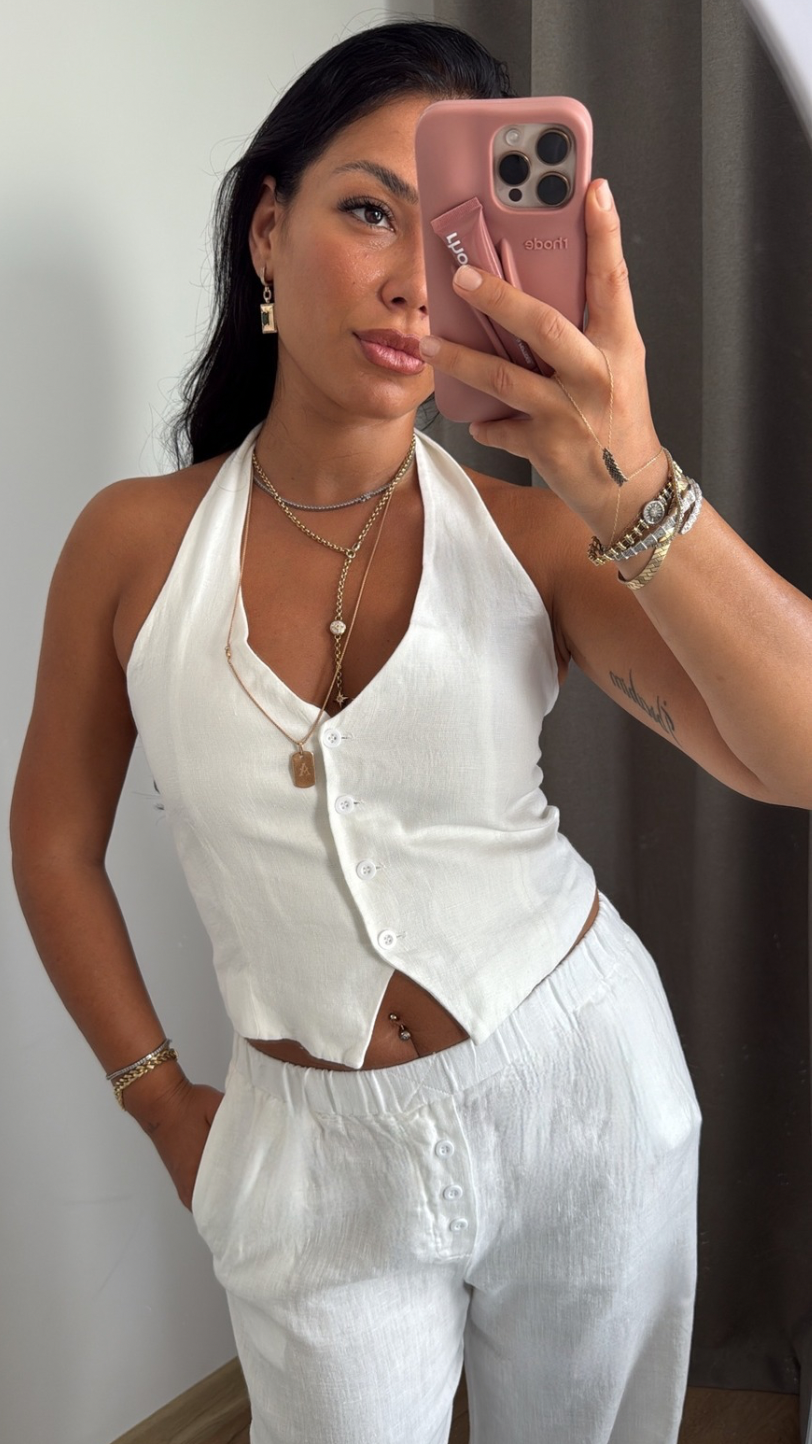 PREMİUM BOYUNDAN BAĞLAMALI KETEN TAKIM