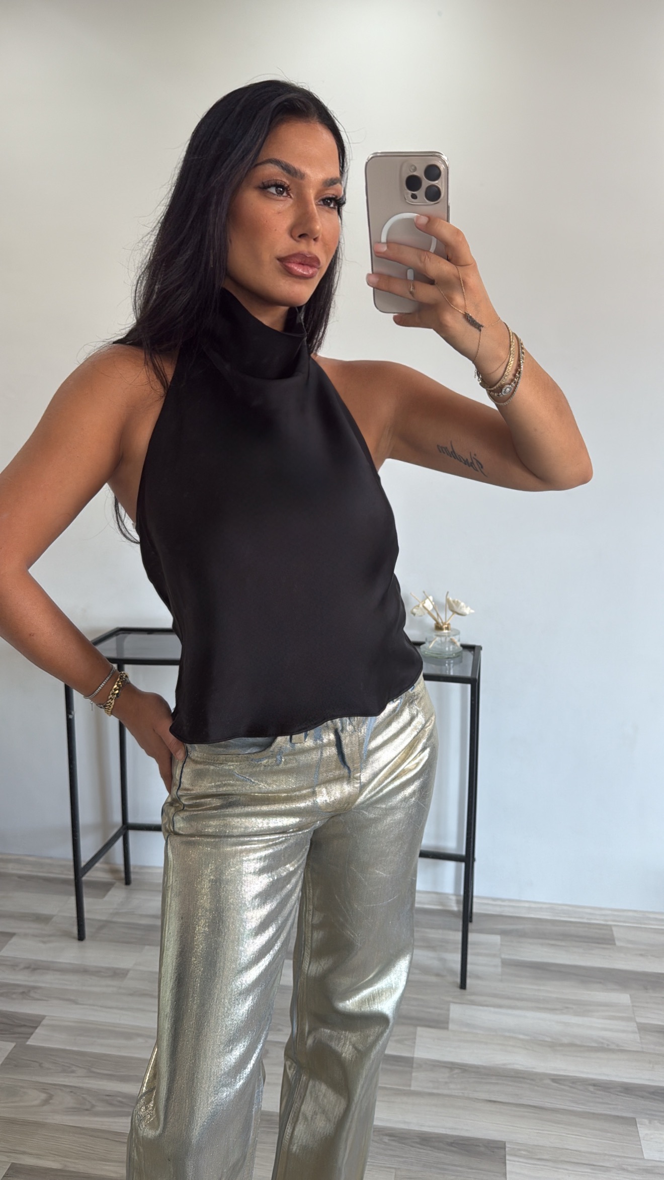 HALTER YAKA SATEN BLUZ 