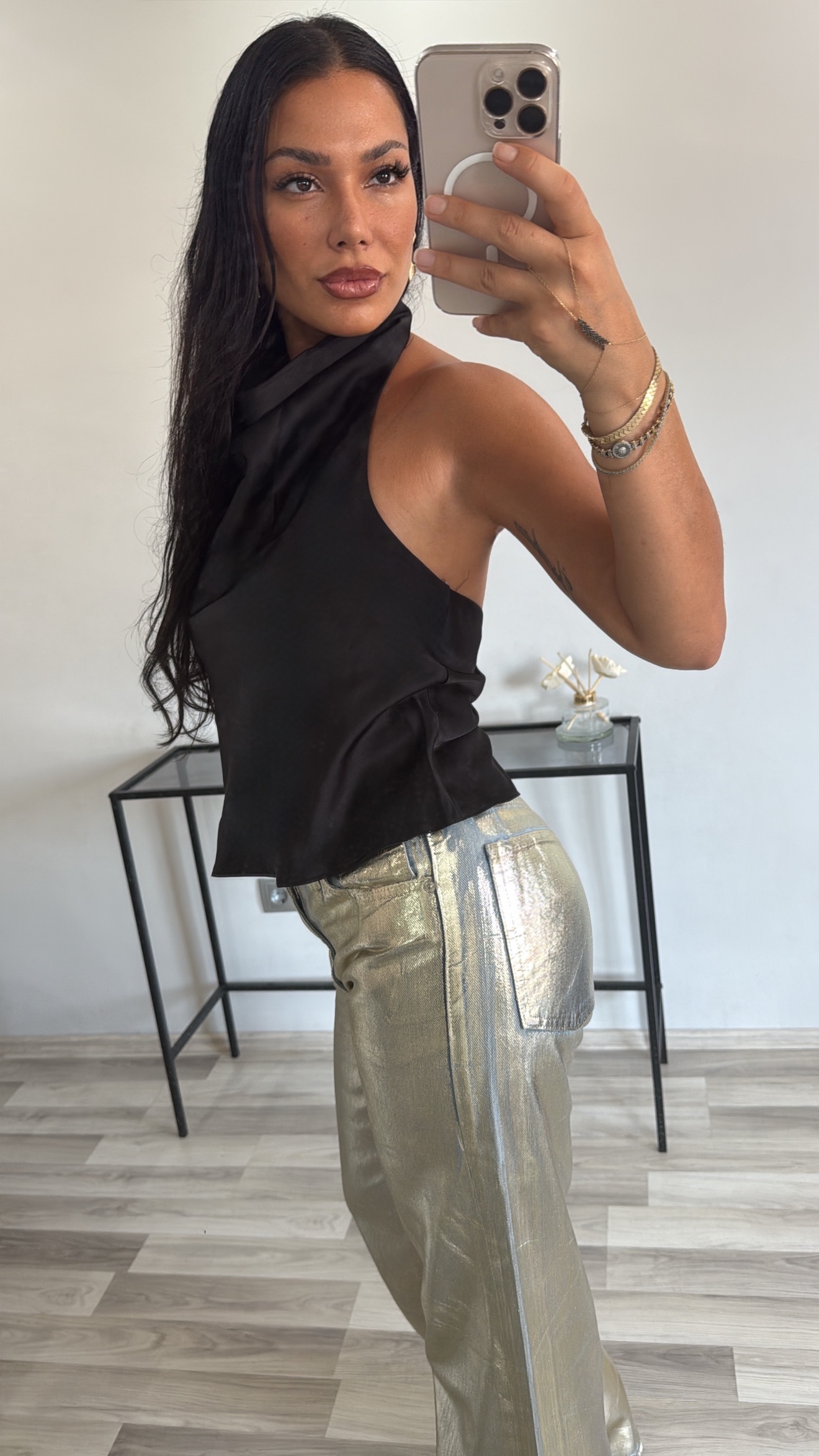 HALTER YAKA SATEN BLUZ 