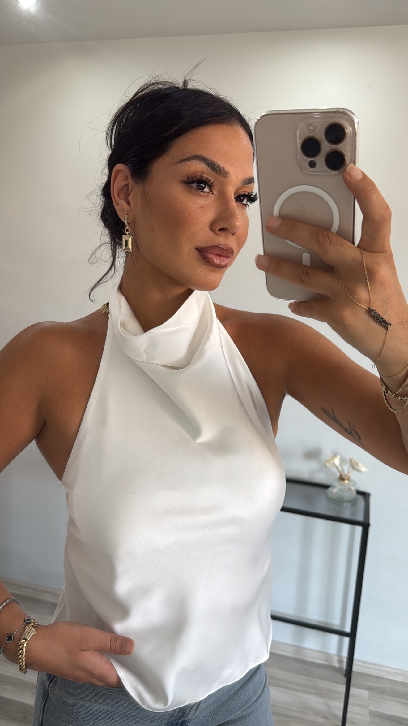 HALTER YAKA SATEN BLUZ