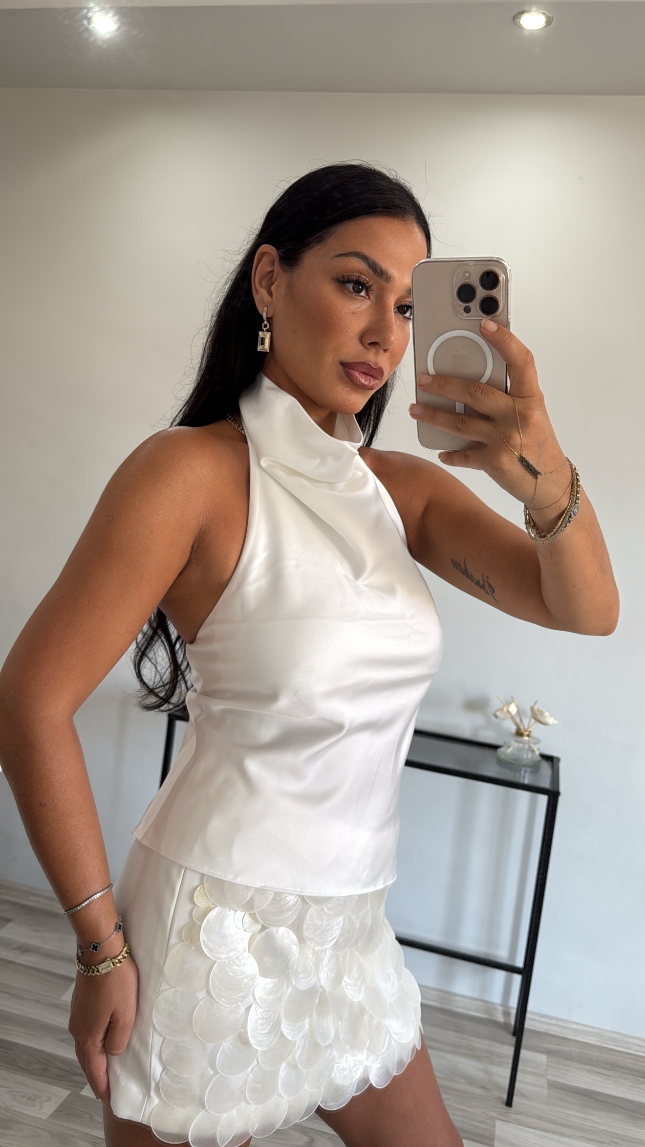 HALTER YAKA SATEN BLUZ