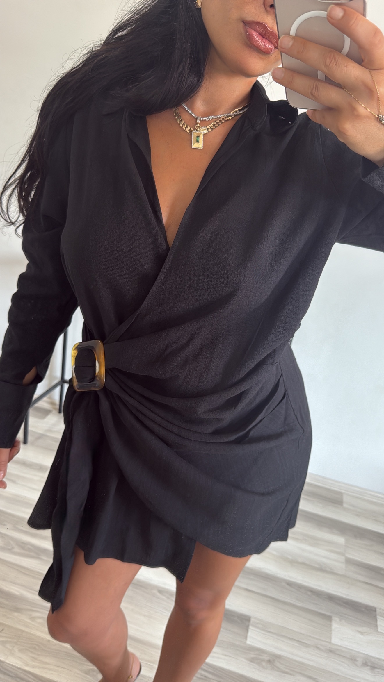 TOKA DETAYLI AYARLANABİLİR KETEN ELBİSE