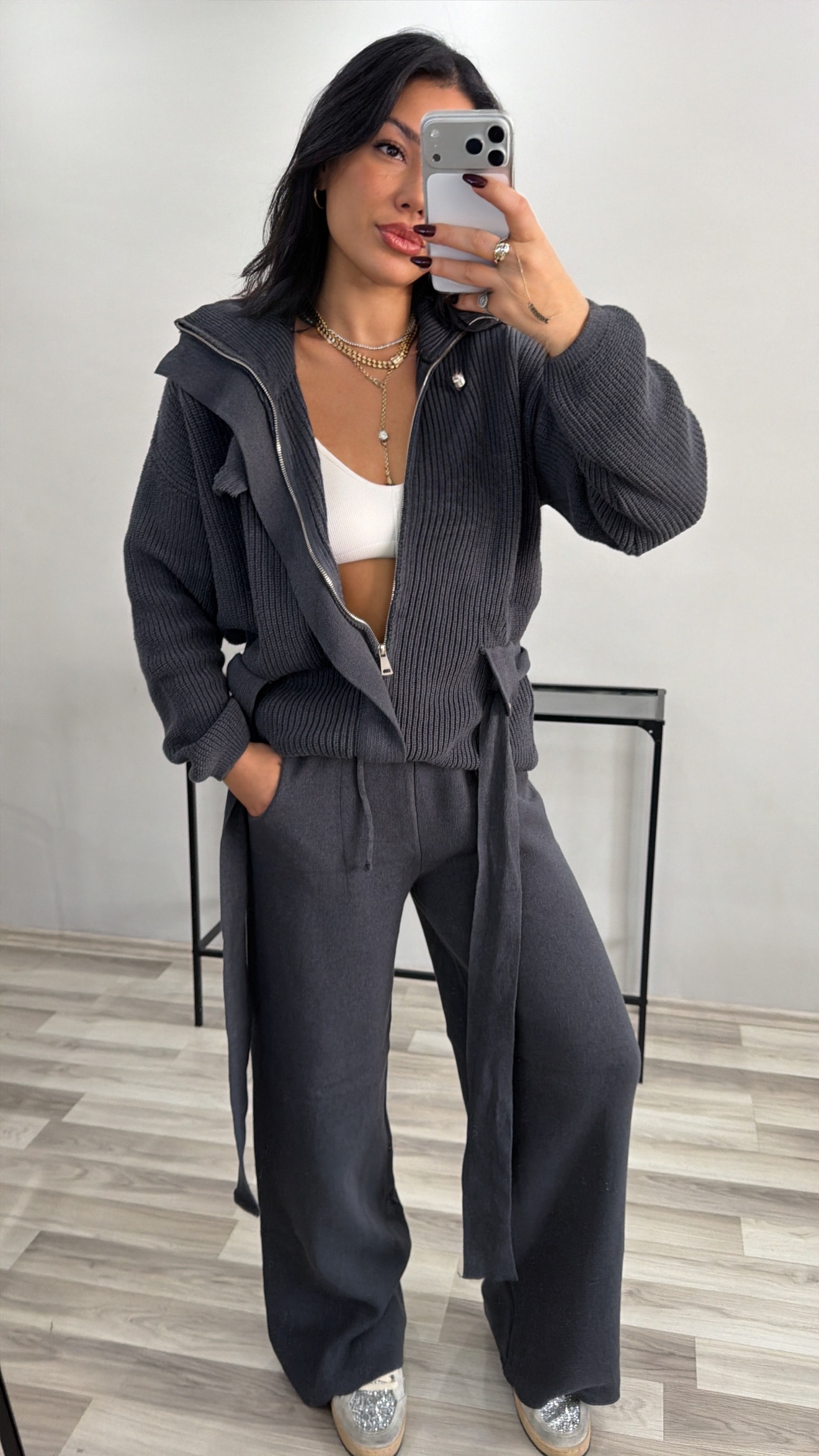 KUŞAKLI ANTRASİT TRİKO TAKIM