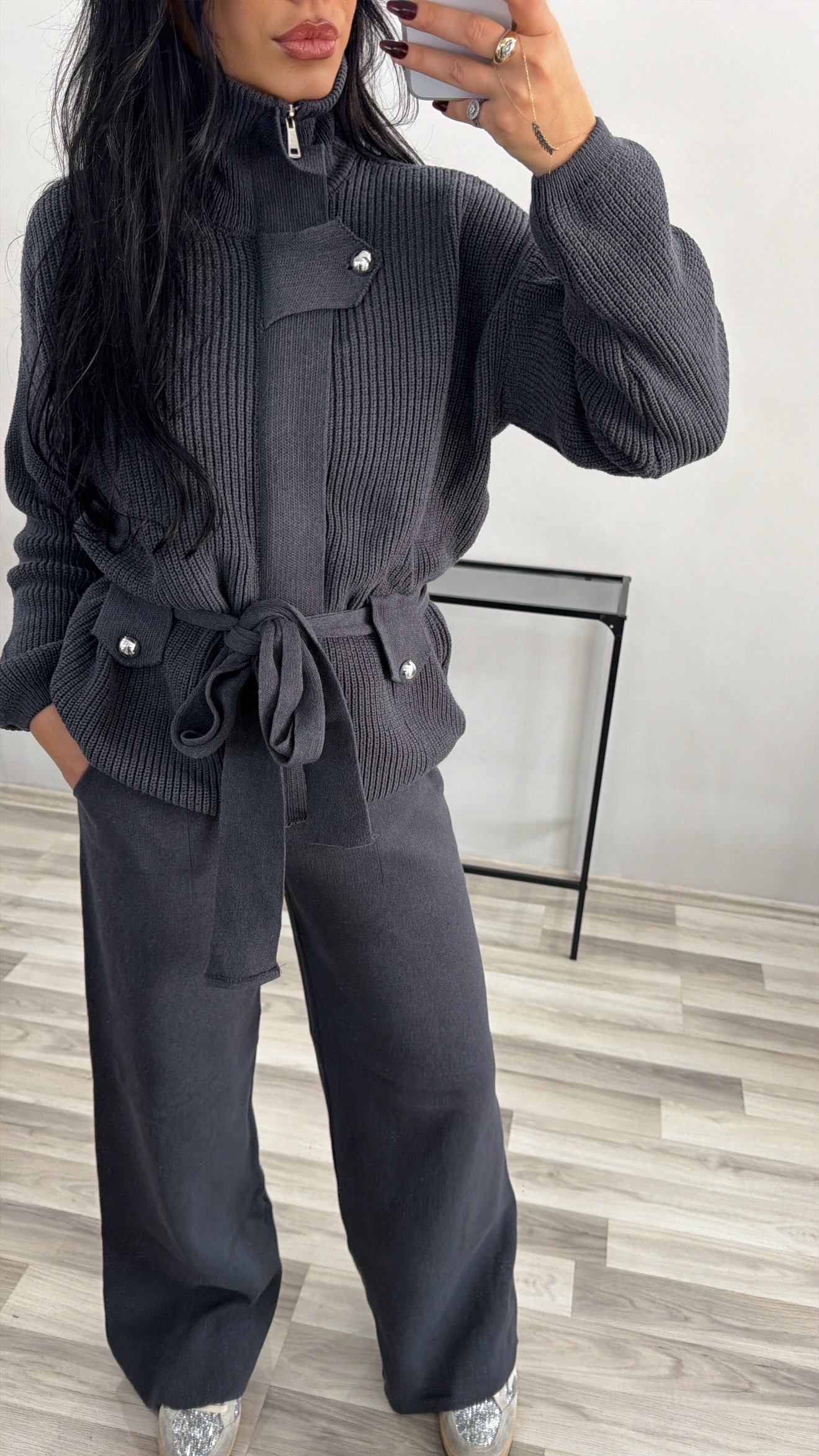 KUŞAKLI ANTRASİT TRİKO TAKIM