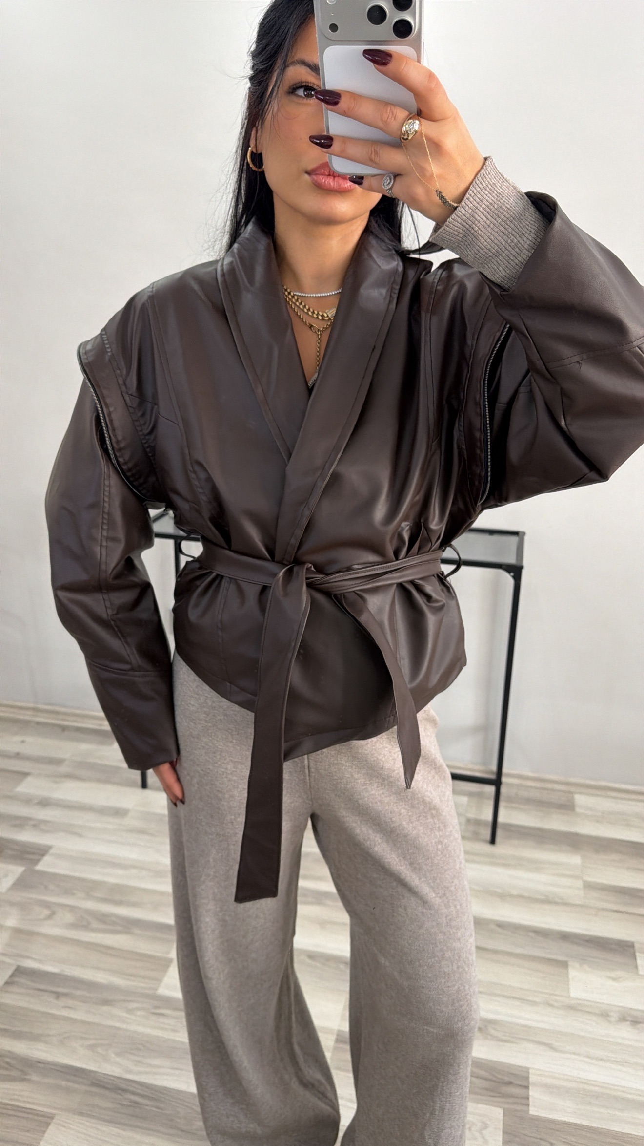 ACI KAHVE TASARIM DERİ CEKET