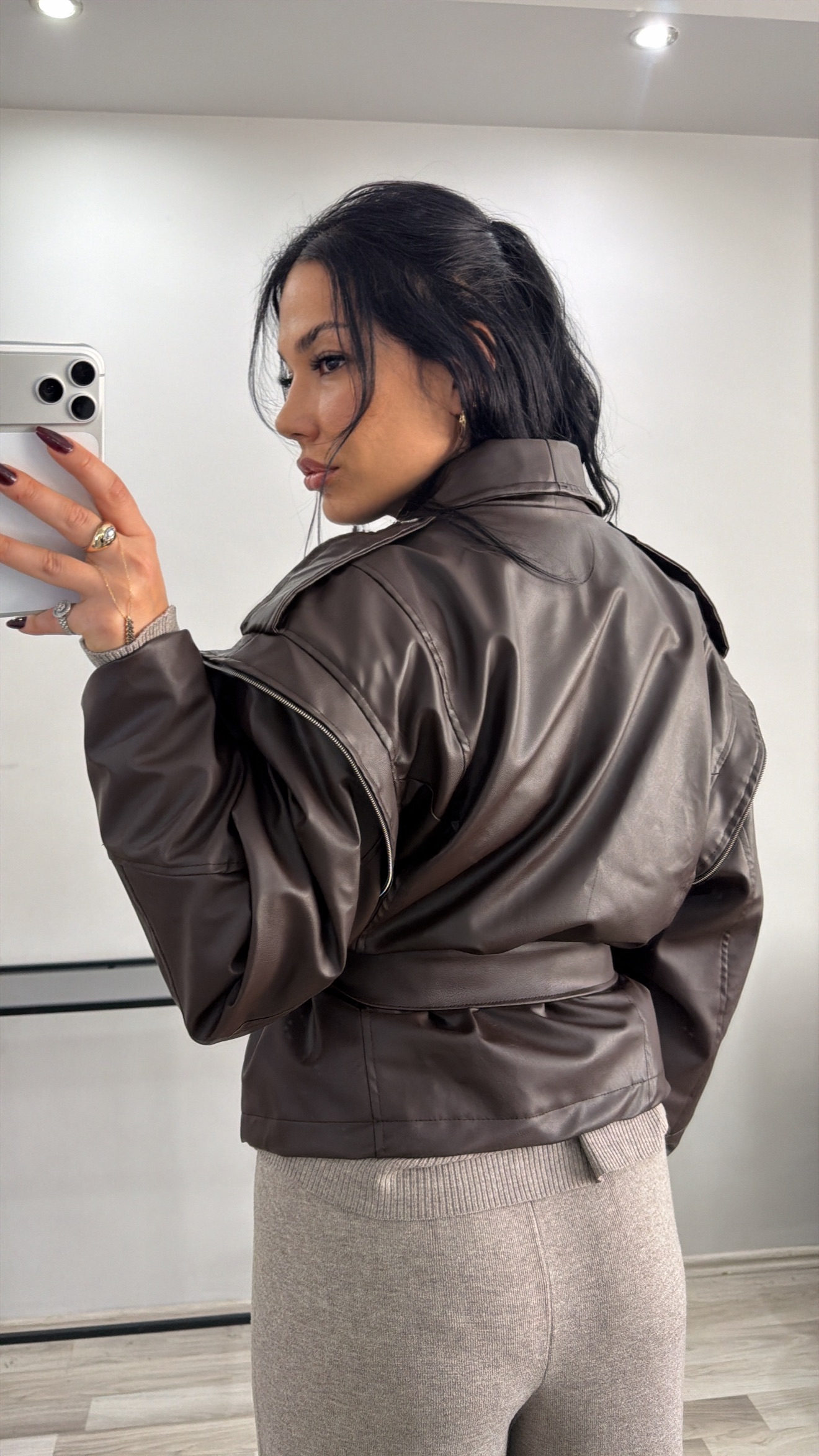 ACI KAHVE TASARIM DERİ CEKET