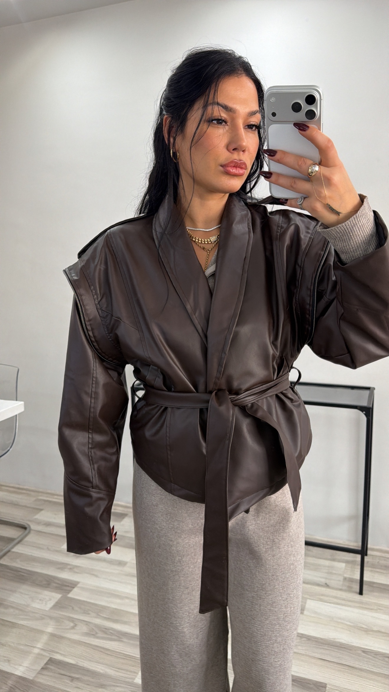 ACI KAHVE TASARIM DERİ CEKET