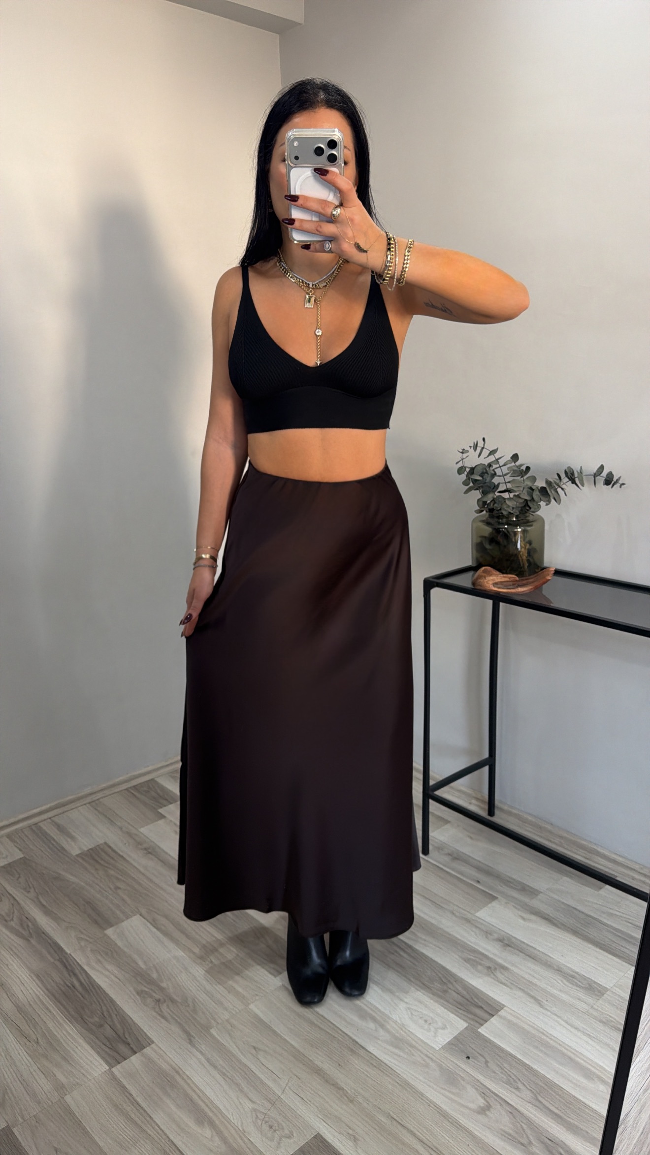 ACI KAHVE UZUN SATEN ETEK